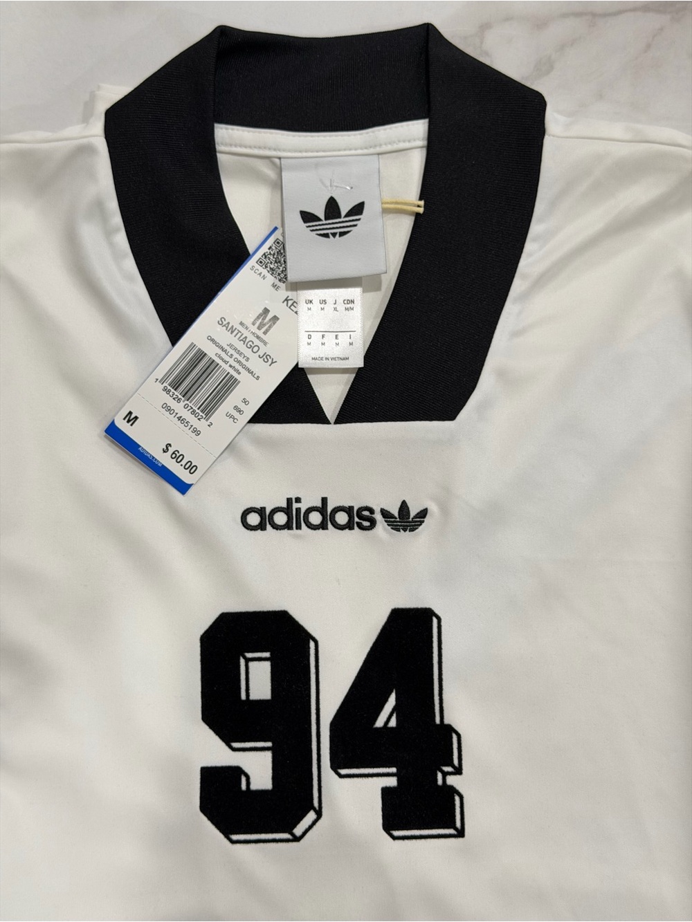 adidas White and Black Santiago '94 Jersey